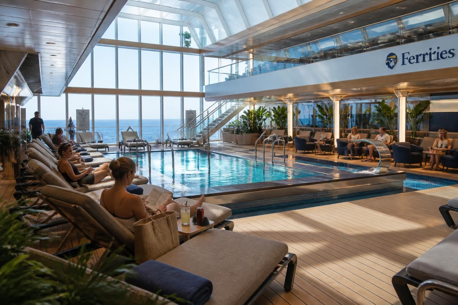 découvrez l'intérieur de la piscine à bord des corsica ferries : confort, détente et services pour un voyage inoubliable en mer.