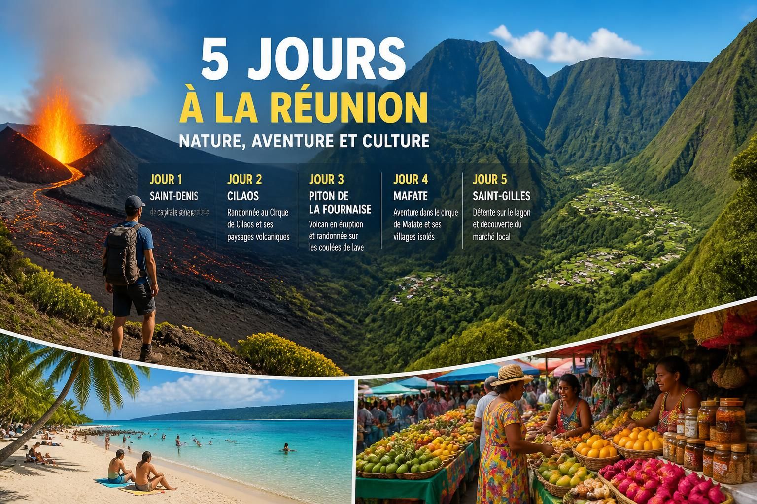 découvrez un itinéraire de 5 jours à l’île de la réunion avec les activités incontournables à ne pas manquer pour un séjour inoubliable entre nature, aventure et culture.