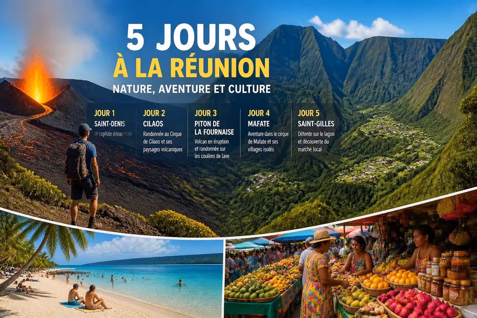 découvrez un itinéraire de 5 jours à l’île de la réunion avec les activités incontournables à ne pas manquer pour un séjour inoubliable entre nature, aventure et culture.
